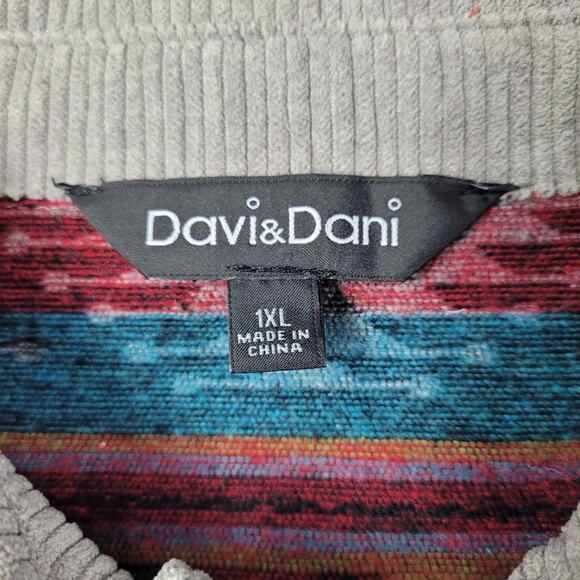Davi & Dani Gray Wide Wale Corduroy with Southwestern Yoke Shacket size 1XL - Picture 8 of 16